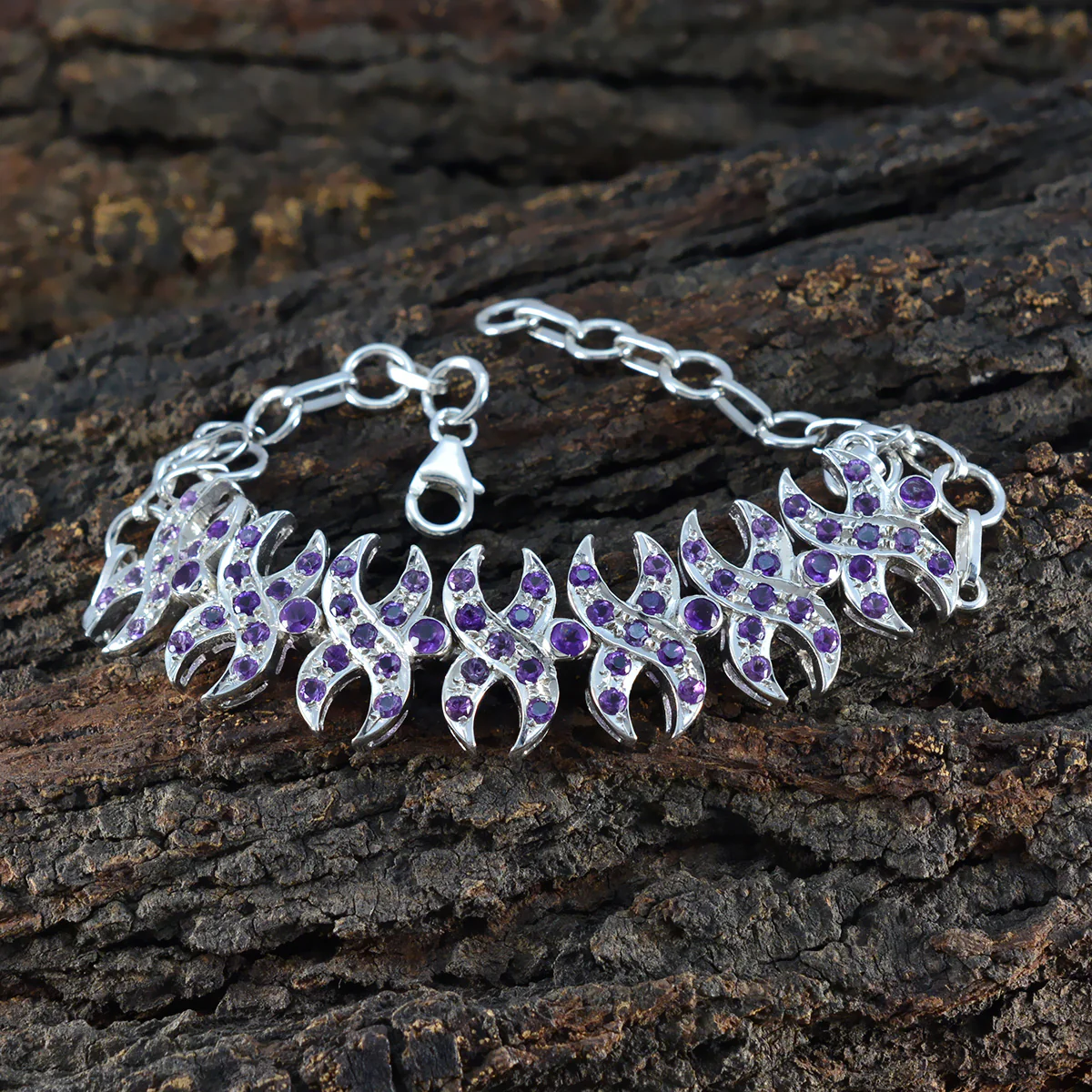Amethyst Bridal Classic Purple Silver Tennis Bracelet - Image 4
