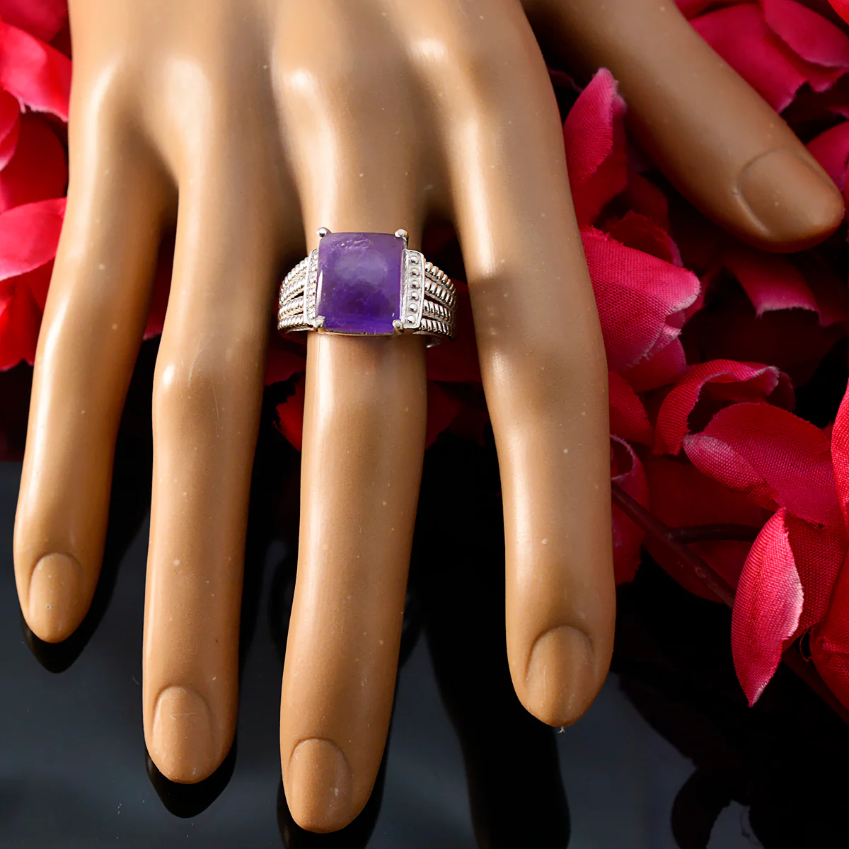 Amethyst Solitaire Indian 925 Sterling Silver Purple Gemstones Eye-catching Trendy Ring Jewelry - Image 5