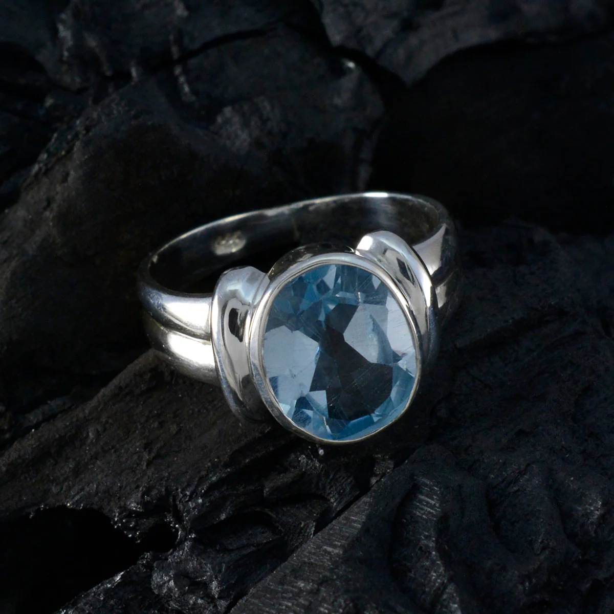 Blue Topaz Solitaire French 925 Silver Blue Gemstone Tiny Boho Ring Jewelry - Image 4