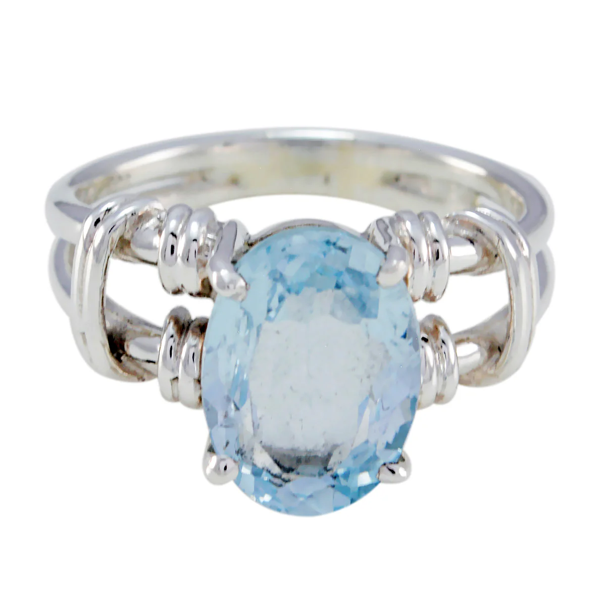 Blue Topaz Solitaire Spanish 925 Sterling Silver Blue Gems Eye-catching Rope-Wire Ring Jewelry - Image 3