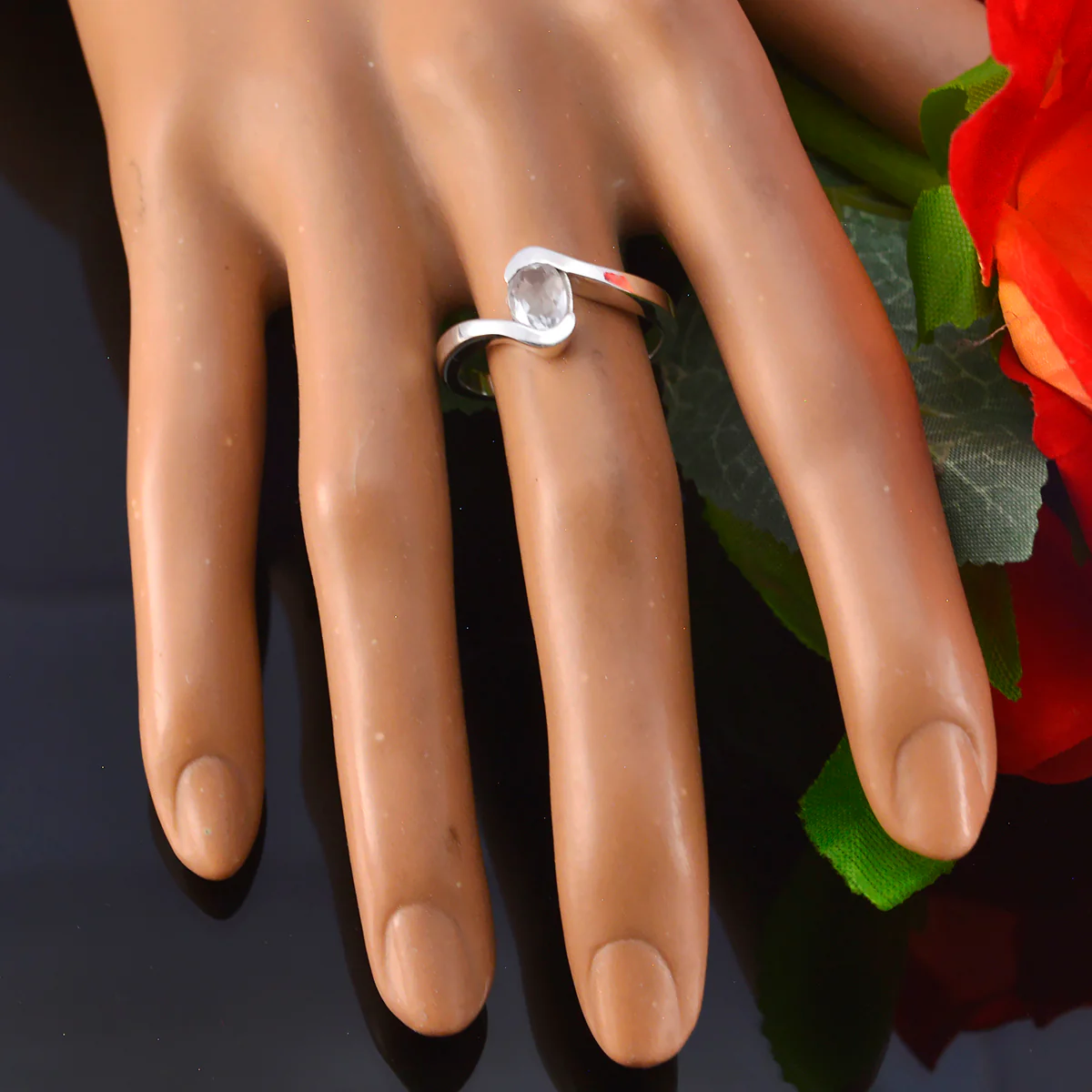 Crystal Quartz Solitaire Turkish 925 Sterling Silver White Gems Whisper-thin Contemporary Ring Jewellery - Image 3