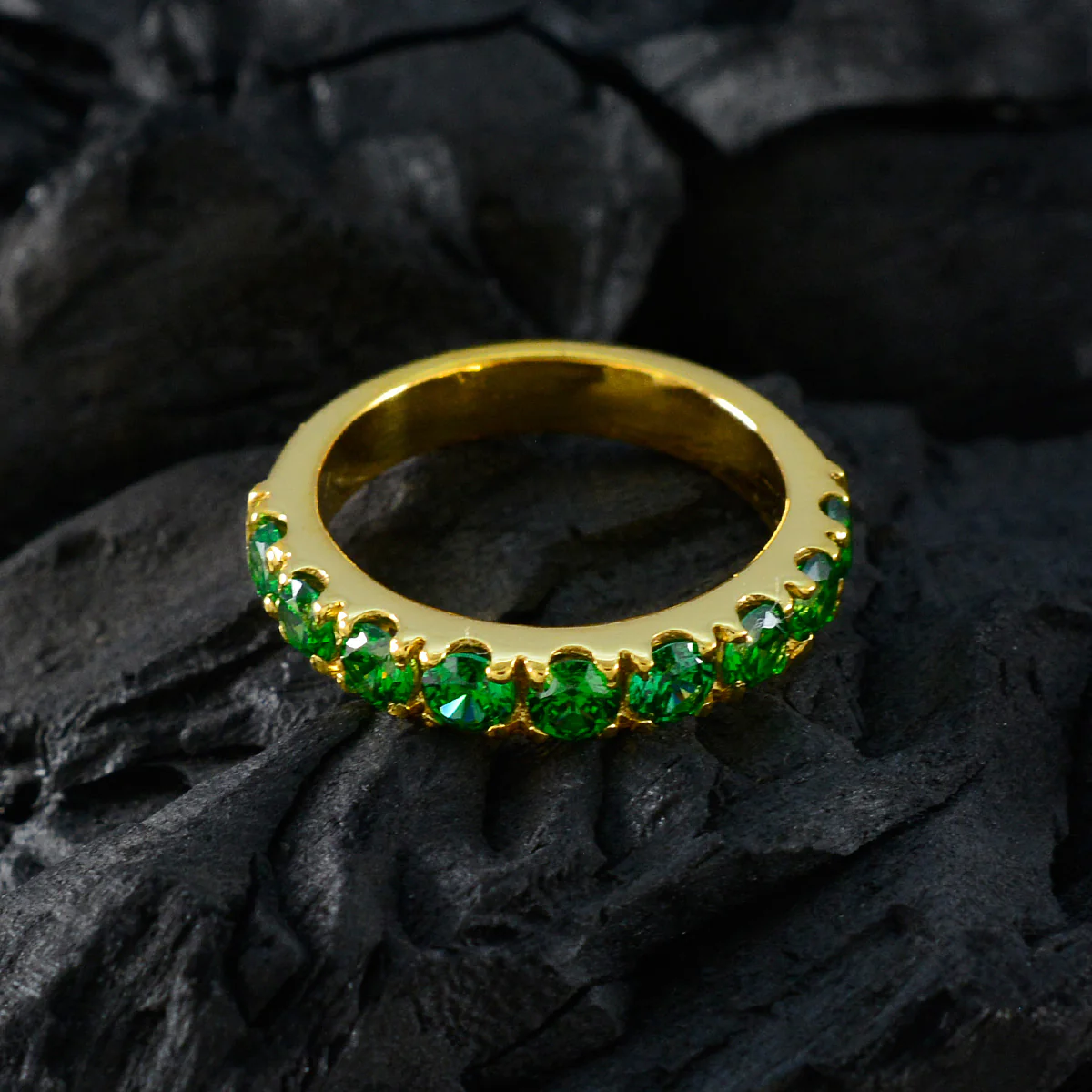 Emerald CZ multiple Latin American 925 Sterling Silver Green Gemstone Delicate Eternity Band Jewellery - Image 4