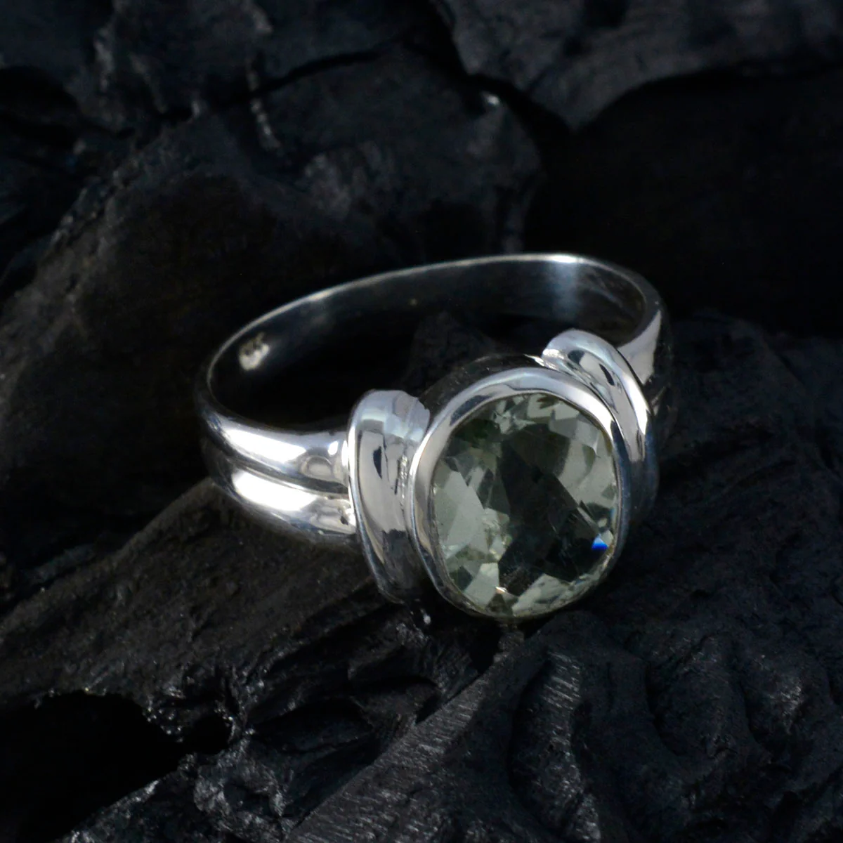 Green Amethyst Solitaire German 92.5 Silver Green Gemstones Tiny Ethnic Ring Jewellery - Image 4