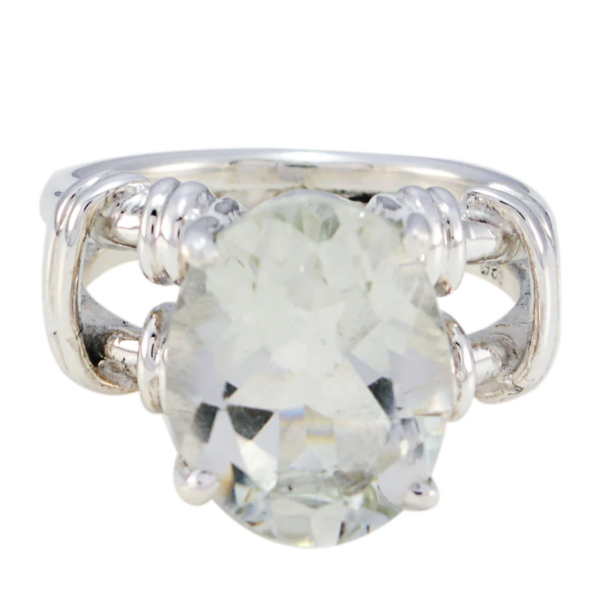 Green Amethyst Solitaire Latin American Silver Green Gemstone Eye-catching Rope-Wire Ring Jewellery - Image 3