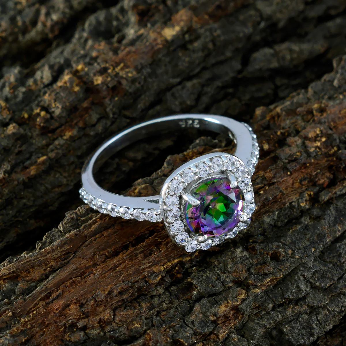 Mystic Quartz Halo Moroccan 925 Silver multicolor Gemstone Slim Graceful Ring Jewellery - Image 3