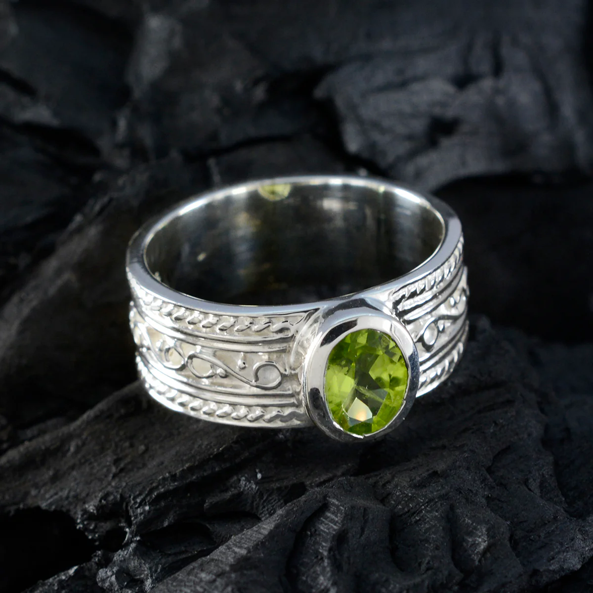 Peridot Solitaire African 925 Sterling Silver Green Gemstone Mid-weight Art Deco Ring Jewellery - Image 5