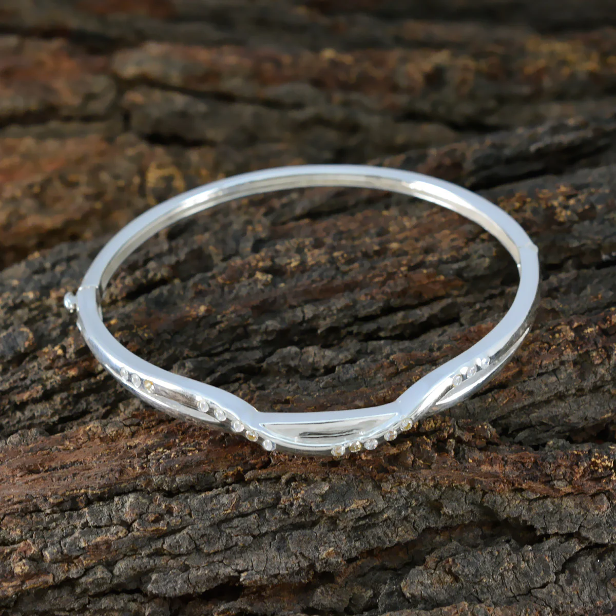 White CZ Mental Health Day Slim White Silver Hinged Bangle Bracelet - Image 4